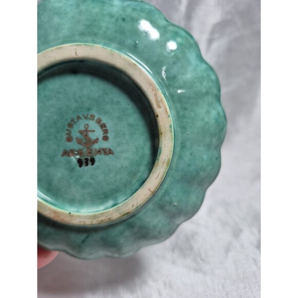 VTG Gustavsberg Sweden Argenta Art Pottery Scallop Edge Dish Silver Detail #939 - Picture 10 of 15